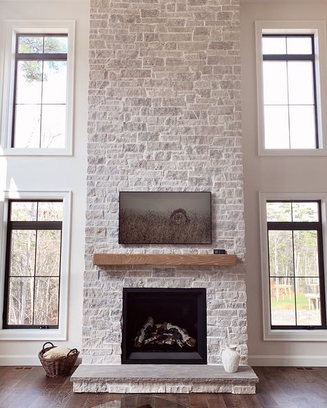 Bowers Construction Halifax on Instagram: “Fresh, classy, and a little bad ass-y.  Every time we see this #GoingAllTheWeybridge ultra-custom stone fireplace surround, we feel all…” House Decoration For Wedding, Shiplap Tile, Flip This House, Fish Tank House, Tile Fireplaces, White Stone Fireplaces, Tank House, Cottage Fireplace, Fireplace Redo