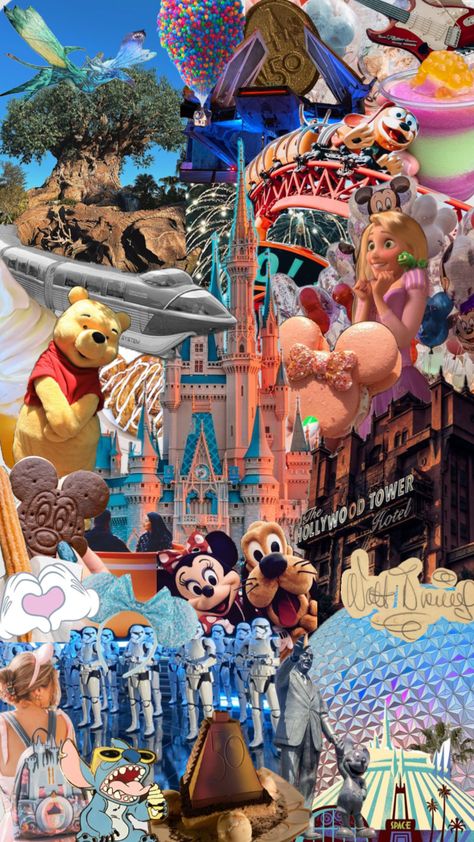 #disney #disneyworld #florida #orlando #collageart #wallpaper #aestehtic #disneyland #fun #magic Disneyland Vintage Poster, Disney Movies List, Disney Florida, Cute Home Screen Wallpaper, Disney World Pictures, Florida Orlando, Disney Iphone, Disney Orlando, Disney Collage