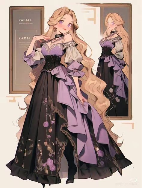 Anime Outfits Dress, Dresses Anime, Anime Princess Dress, Witch Inspiration, Outfit Drawings, Anime Dresses, Npc Ideas, Vestidos Anime, Fantasy Outfits