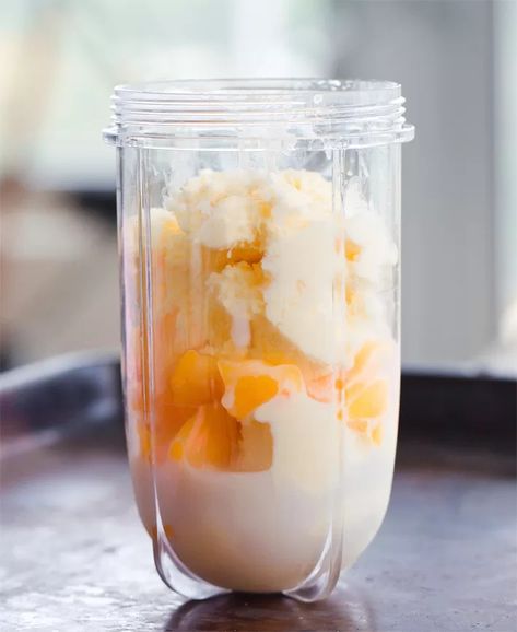 Magic Bullet Milkshake Recipe Peach Milkshake Recipe, Banana Pudding Milkshake, Healthy Milkshake Recipes, Peach Milkshake, Chick Fil A Recipe, Coffee Protein Smoothie, Healthy Milkshake, Bullet Recipes, Magic Bullet Recipes