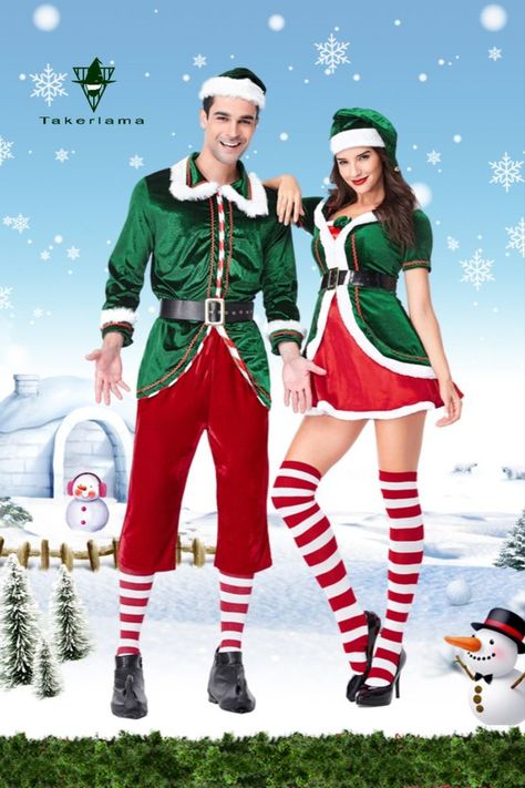 Christmas Elf Couple Costume Deluxe Santa Suit Lovers Gifts Women Men Takerlama Santa's Helper Costume, Carnival Props, Xmas Party Dresses, Christmas Tree Costume, Tree Costume, Christmas Elf Costume, Xmas Costumes, Elf Cosplay, Santa Claus Costume