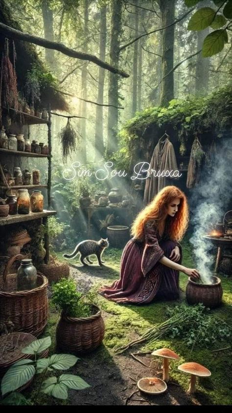 Wiccan Illustration, Witchy Cottage, Baba Jaga, Nature Witch, Witch Pictures, Dragon Artwork Fantasy, Pixies Fairies, Witch Magic, Fantasy Magic