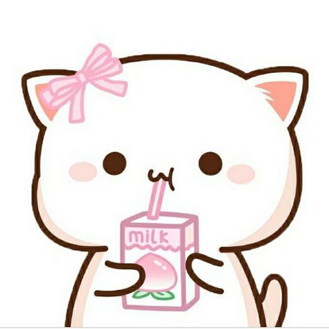 Cartoon Cat, White Cat, Follow Me, Milk, Love You, Pink, White, Kawaii