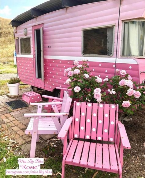 Vintage Travel Trailers Pink, Pink Camper Interior, Pink Mobile Home, Pink Trailer, Vintage Camper Interior, Glamper Camper, Pink Dollhouse, Rv Holiday, Vintage Camper Remodel