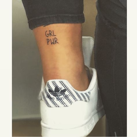 Gel Pwr Tattoo, Grl Pwr Tattoo, Strong Women Tattoos, Ankle Tattoo Men, Strong Woman Tattoos, Feminist Tattoo, Girl Power Tattoo, Power Tattoo, M Tattoos