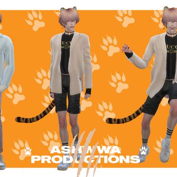 ASHwwa_寅虎_tiger ear +tail set | Patreon Wolf Ears And Tail, Cat Ears And Tail, Tiger Tails, Mesh Texture, Play Sims 4, Sims 4 Anime, Wolf Ears, Play Sims, Accessories Ear