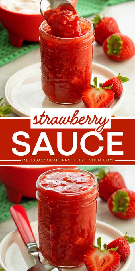 Make your summer condiments stand out with our Strawberry Sauce recipe! This DIY condiment is fresh, chunky, and simple to make. Perfect for adding a fruity twist to your dishes, homemade strawberry sauce is a summer essential. Strawberry Sauce Recipe Simple, Chocolate Sauce For Strawberries, Strawberry Topping Recipe, Fruit Sauce Recipe, Strawberry Syrup Recipe, Strawberry Sauce Recipe, Sweets Cupcakes, Strawberry Doughnut, Easy Sauce Recipe