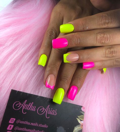 Let this summer be the summer of color! With these 30+ ideas for neon bright summer nails, we've got everything you need to find the perfect manicure for this summer! Neon nail design ideas for coffin nails, acrylic nails, almond nails and natural short nails. Neon Nail Designs Acrylics Summer, Neon Purple Nail Designs, Trendy Neon Nails, Trendy Nails Gel Summer, Fun Bright Nails Summer, Neon Pink And Purple Nails, Neon French Tip Nails Short, Short Almond Nails Summer Colors, Gel Polish Nail Designs Summer