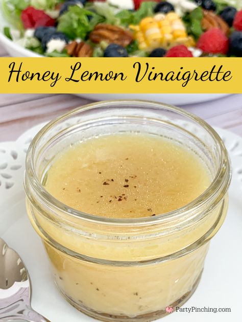 honey lemon vinaigrette, easy homemade honey lemon salad dressing Honey Herb Vinaigrette, Honey Lemon Salad Dressing, Lemon Honey Vinaigrette, Lemon Thyme Vinaigrette, Honey Lemon Vinaigrette Dressing, Lemon Vinegarette Dressing, Lemon Vinegrette, Lemon Vinaigrette Dressing Recipe, Salad Dressing Lemon