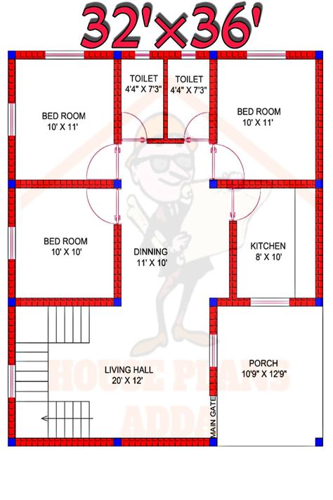 East Facing House Plan| 32'×36' Floor Plan| 3BHK Ghar Ka Naksha 36 X 36 House Plans, 32 X 36 House Plans, East Facing House Plan, Haidar Ali, Home Map Design, 20x30 House Plans, Victorian Curtains, 30x40 House Plans, 2bhk House Plan