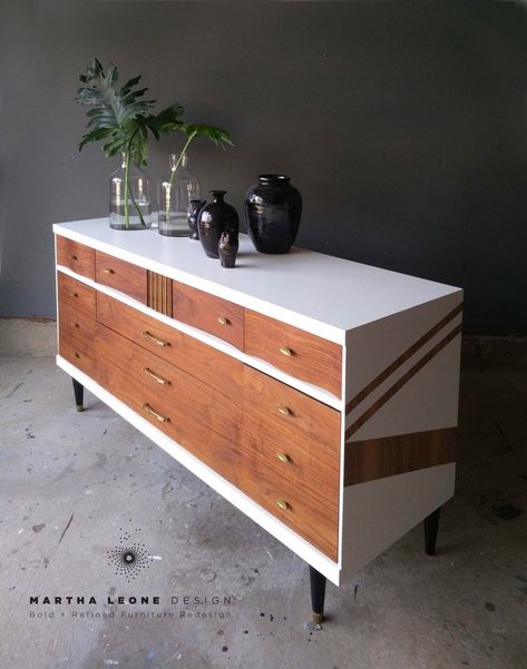 Martha Leone Design Diy Mid Century Modern Furniture Makeover, Furniture For Small Living Room, Draw Furniture, Home Decor Business Ideas, Dresser Flip, Diy Furniture Flip, Revamp Furniture, Transitional Furniture, Furniture Flip