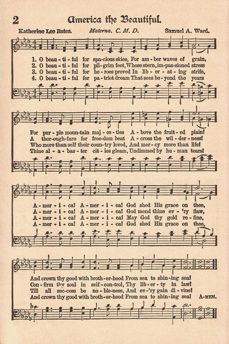 FREE printable vintage sheet music of America the Beautiful! Perfect for Memorial Day and 4th of July masses and church services. #AmericatheBeautiful #vintagehymn #printablesheetmusic Fourth Of July Friends, Patriotic Printables, Free Printable Sheet Music, Faith Of Our Fathers, Sheet Music Crafts, Hymn Sheet Music, Christian Soldiers, Patriotic Diy, Hymns Lyrics