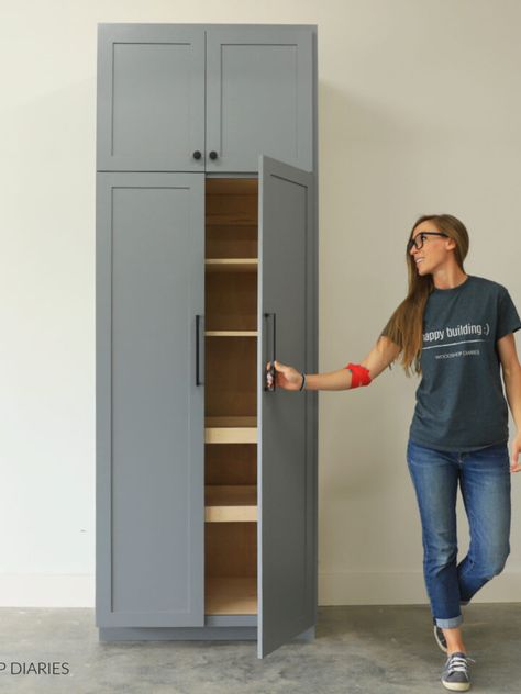 DIY Storage Cabinet Building Plans - Woodshop Diaries Diy Tall Pantry Cabinet, Diy Cabinet Drawers, Cabinet Building Plans, Built In Pantry Cabinet Wall, Diy Storage Cabinet, Diy Pantry Cabinet, Diy Cozinha, Diy Storage Trunk, Diy Dresser Plans