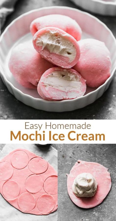 Homemade Mochi Ice Cream is a sweet and chewy Japanese rice cake filled with your choice of ice cream in a soft, slightly chewy, sweet rice dough. You won't believe how easy it is to make yourself! via @betrfromscratch How To Make Mochi Ice Cream Recipes, Strawberry Ice Cream Mochi Recipe, Making Mochi Ice Cream, How To Make Mochi With Cornstarch, My Mochi Ice Cream, Easy Homemade Mochi, Mochi Making Videos, How Make Mochi, How Do You Make Mochi