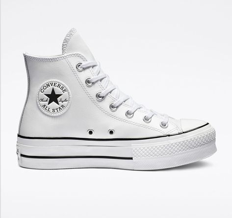 Converse Clean Leather Platform Chuck Taylor All Star in White Boty Converse, All Star Platform, Platform Chucks, High Top Chucks, Womens High Top Shoes, Chuck Taylor All Star Lift, Platform Converse, Converse White, Leather High Tops