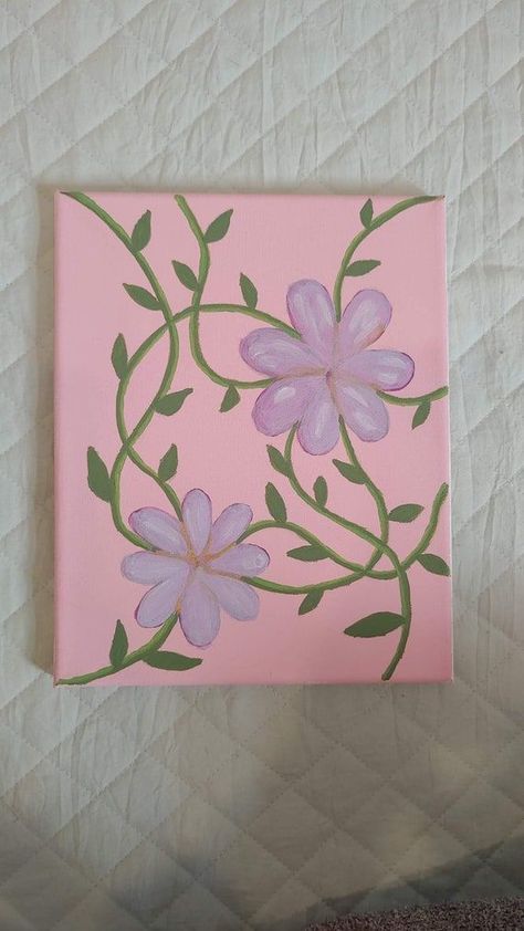 Background Painting Ideas On Canvas, Pink Background Painting, Background Painting Ideas, Flowers On Vines, Flowers On A Vine, Cute Easy Paintings, Background Painting, Canvas Drawing, Small Canvas Paintings