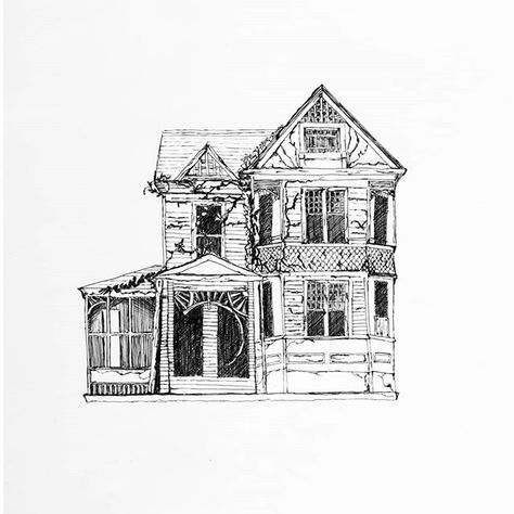 Abandoned house. I just love abandoned places. Ink drawing, ink sketch Car Drawing Sketches, Building Tattoo, Simple House Drawing, House Pics, Creepy Houses, Creepy Drawings, Jackson Mississippi, Creepy Stuff, Cabin Art