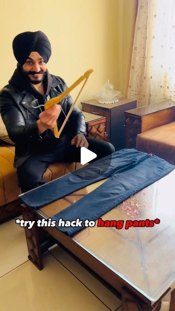 11M views · 514K likes | Santwinder on Instagram: "Try this hack to hang pants👖 SAVE FOR LATER ✅ . Follow @santwinder_singh_waraich  #pants #foldingclothes #hack #fashionhacks #stylehacks #fashiontips #fashiontipsformen #winterstyle #reelsinstagram" Fold Pants On Hanger, Folding Pants On Hanger, How To Hang Dress Pants In Closet, Pant Hanging Ideas, How To Hang Trousers, How To Fold Pants On Hanger, Hanging Pants On Hanger, How To Hang Dress Pants, How To Hang Jeans On Hangers