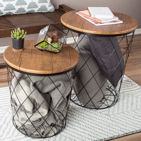 Farmhouse Side Tables, Cottage Side Table, Round Living Room Table, Living Room Blanket, Round Living Room, Farmhouse End Tables, Nesting End Tables, Farmhouse Side Table, Tables Set