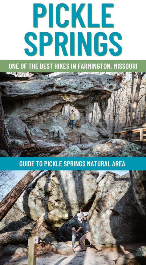 Family hiking around amazing rock formations at Pickle Springs in Farmington Missouri Hiking In Missouri, Missouri Aesthetic, Missouri Hiking, Ozarks Missouri, Joplin Missouri, Motorcycle Trip, Family Hiking, Trail Of Tears, Hiking Essentials