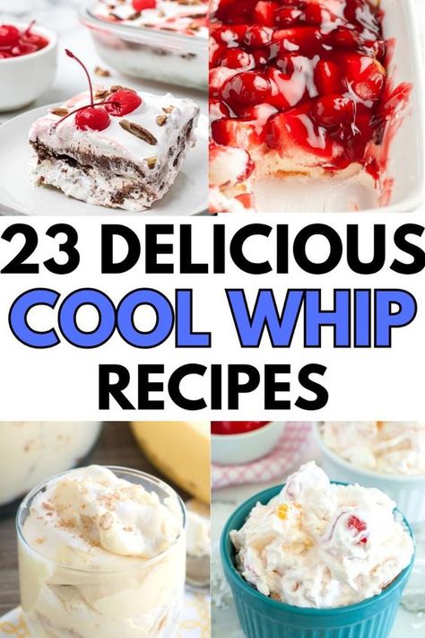 23 Amazing Cool Whip recipes to try. Cookies, cakes, dips, and more, these recipes with Cool Whip are perfect for any occasion. Cookie Pudding Dessert Cool Whip, Easy Desserts Using Cool Whip, Tru Whip Recipes, Cool Whip With Pudding, Whip Topping Desserts, Jello Dessert Recipes Cool Whip, Easy Whipped Cream Desserts, Recipes With Cool Whip Desserts, Cool Whip Salads Instant Pudding