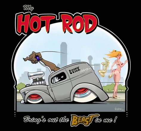 Hotrod Illustrations Kustom Kulture Art, Pin Up Drawings, Hot Wheels Garage, Monster Car, Bird Houses Ideas Diy, Cool Car Drawings, Lucky 13, Classic Cars Trucks Hot Rods, Car Artwork