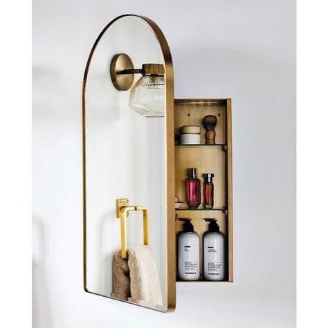 Transform Your Bathroom: Essential Tips for a Modern Oasis Bathroom Sconces, Brushed Brass Bathroom, Recessed Medicine Cabinet, Hand Towels Bathroom, Brass Bathroom, Gold Bathroom, Medicine Cabinet Mirror, Mirror Cabinets, Bath Remodel