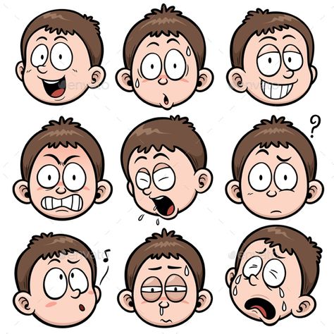 Vector illustration of Boy face character Cute Cartoon Faces, رسم كاريكاتير, Comic Face, Drawing Cartoon Faces, 얼굴 드로잉, 얼굴 그리기, Boy Drawing, Face Illustration, Cartoon People