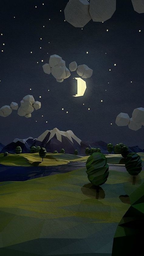 Nighttime wallpaper Iphone 5 Wallpaper, Whatsapp Wallpaper, Low Poly Art, Night Scene, Simple Wallpapers, Wireframe, The Night Sky, Illustration Vector, Zbrush