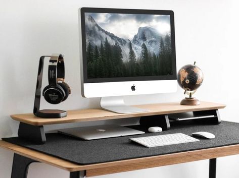 Wooden Monitor Stand Cabinet Therapeute, Imac Stand, Computer Riser, Dual Monitor Stand, Office Idea, Office Desk Storage, Laptop Tray, Monitor Riser, Dual Monitor