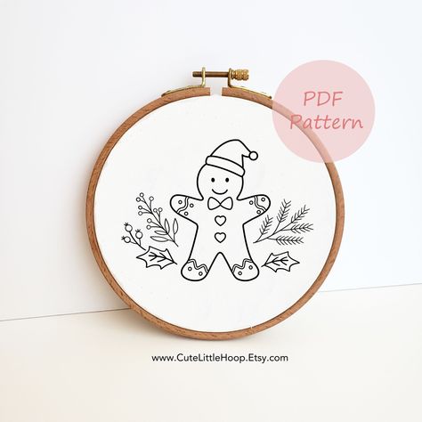 "The listing is for DIGITAL FILE. No physical item will be shipped. This gingerbread man with hat embroidery pattern is a very beginner friendly. The winter PDF pattern can be used on a Christmas ornament, wall decor, pillow case,... or give the final products as a gift to your loves. It will bring joy and last for a very long time. ★YOU WILL RECEIVE★ * Transferring pattern instructions. * Patterns in size 3\", 4\", 5\", 6\", 7\" and 8\" ★IMPORTANT★ - ⛔ No stitch guides and no color guide for th Christmas Designs Drawing, Embroidery Gingerbread Man, Gingerbread Embroidery Designs, Gingerbread Man Embroidery, Simple Christmas Embroidery Patterns, Gingerbread Embroidery, Christmas Ornament Wall, Xmas Embroidery, Man With Hat