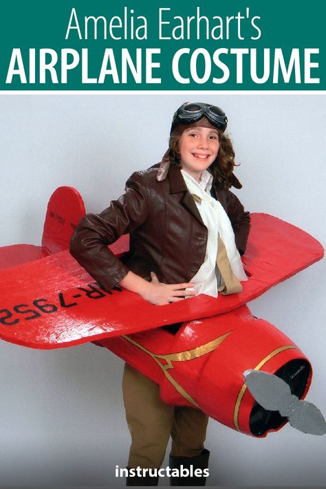 Make a cardboard or insulation foam airplane costume to compliment your Amelia Earhart costume or just to be a plane! #Instructables #Halloween #historical #kids #history Plane Costume, Amelia Earhart Costume, Airplane Costume, Cardboard Airplane, Pirate Halloween Decorations, Foam Airplane, Pirate Halloween, Amelia Earhart, Scary Costumes