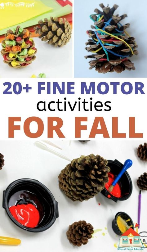 Fall fine motor activities are creative, autumn-themed ways to build and improve fine motor skills in kids. Here are 20+ activities to try! There are activities for toddlers, preschool, and kindergarten kids, too. Fall Fine Motor Activities, Fall Stem Activities, Fall Activities For Toddlers, Preschool Fine Motor Skills, September Activities, Preschool Fine Motor Activities, Cognitive Activities, Fine Motor Activities For Kids, Fall Preschool Activities