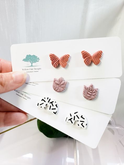 Christian Clay Earrings, Earrings Packaging Ideas, Earring Packaging Ideas, Hampers Box, Willow Oak, Jewellery Card, Jewelry Packaging Design, Polymer Project, Jewerly Displays