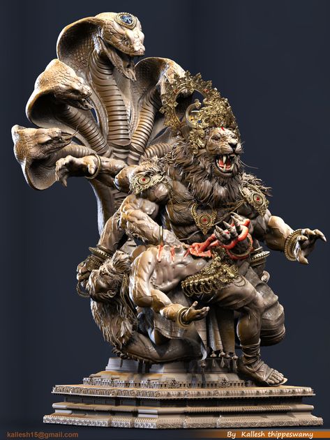 ArtStation - Narasimha Avatar, Kallesh Thippeswamy Narasimha Avatar, Lord Narasimha, Ancient Indian Architecture, Hindu Statues, The Avatar, Lord Hanuman Wallpapers, Indian Sculpture, Ganesh Art, Shiva Wallpaper