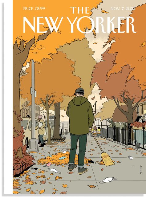 Adrian Tomine’s “Fall Sweep” | The New Yorker The New Yorker November, New Yorker November, Adrian Tomine, The New Yorker Magazine, New Yorker Magazine, New Yorker Covers, East Bay, Print Magazine, The New Yorker