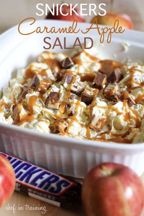 Snickers Caramel Apple Salad, Easy Bbq Side Dishes, Caramel Apple Salad, Snicker Apple Salad, Snickers Salad, Side Dishes For Salmon, Dessert Oreo, Bbq Side Dishes, Caramel Desserts