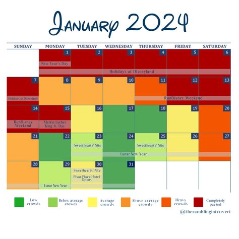 2024 Disneyland Crowd Calendar - The Rambling Introvert Disneyworld Crowd Calendar 2023, Crowd Calendar Disney 2023, Disney Calendar 2023, Disneyland Crowd Calendar 2023, Disney Crowd Calendar, Disneyland Crowd Calendar, Disneyland Trip Planning, Disney World Crowd Calendar, Disney Hacks