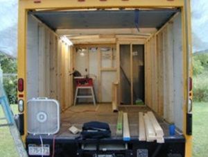 Living in my Box Truck by Bill Cogar II via TinyHouseTalk-com 003 Moving Truck Conversion, Box Truck Conversion, Tool Trailer, Truck Conversion, Truck House, Motorhome Remodel, Camper Truck, Moving Van, Bus Conversions