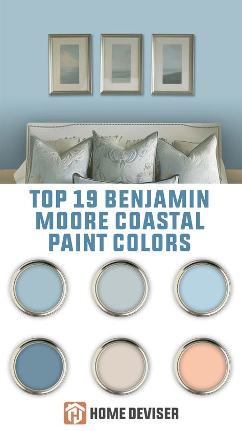 Top 19 Benjamin Moore Coastal Paint Colors for a Beach House Look Sky Blue Paint Colors For Bedroom Benjamin Moore, Stratford Blue Benjamin Moore, Coastal Blue Color Palette, Newburyport Blue Benjamin Moore Bedroom, Benjamin Moore Windy Sky, Soft Teal Paint Color, Sw Coastal Paint Colors, Benjamin Moore Coastal Paint Colors, Gibraltar Cliffs Benjamin Moore