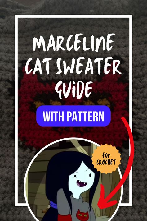 This blog post is a crochet guide on how to make the Marceline Cat Sweater from the dope Cartoon Network tv show Adventure Time! This guide includes a for-purchase pixel grid pattern/tutorial and helpful tips for creating this project. Also a fun knit idea! Brought to you by Stories and S'mores, a blog for storytelling and s'more sweet, sweet content. Follow and find your next inspiration. Marceline Sweater Crochet Pattern, Marceline Sweater Crochet, Marceline Crochet Pattern, Crochet Cartoon, Cat Sweater, Adventure Time Crochet, Sweater Crochet Pattern, Crochet Sweater, Adventure Time