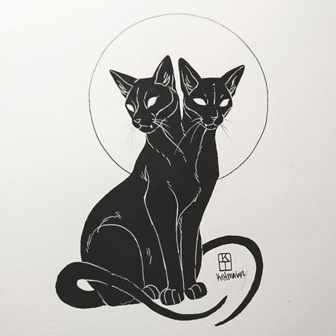 Two Headed Cat Tattoo, Gothic Feminine, Bat Tattoo, Guitar Tattoo, Cat Tattoos, Clock Tattoo, Mother Daughter Tattoos, Traditional Tattoos, Desenho Tattoo