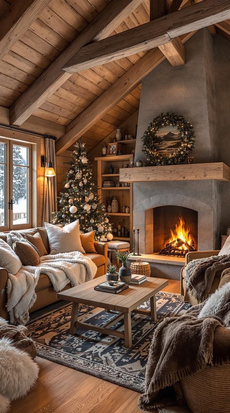 Small Cabin Interior Ideas Alpine Chalet Swiss Alps Interior Design, Cottage Mountain Interior, Cozy Chalet Interior, Cabin Inside Aesthetic, Cozy Cabin Design, Cozy Cottage In The Woods Interiors, Swiss Ski Chalet Interiors, Cabin Apartment Aesthetic, Small Cabin Designs Interiors