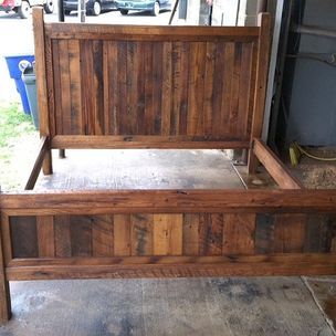 King Size Bed Frame Made With Beveled Posts by Reclaimed Wood Bed, Barnwood Bed, Custom Bed Frame, Reclaimed Wood Bed Frame, Reclaimed Wood Beds, Rustic Bed Frame, Bed With Posts, Cama King Size, Rustic Headboard