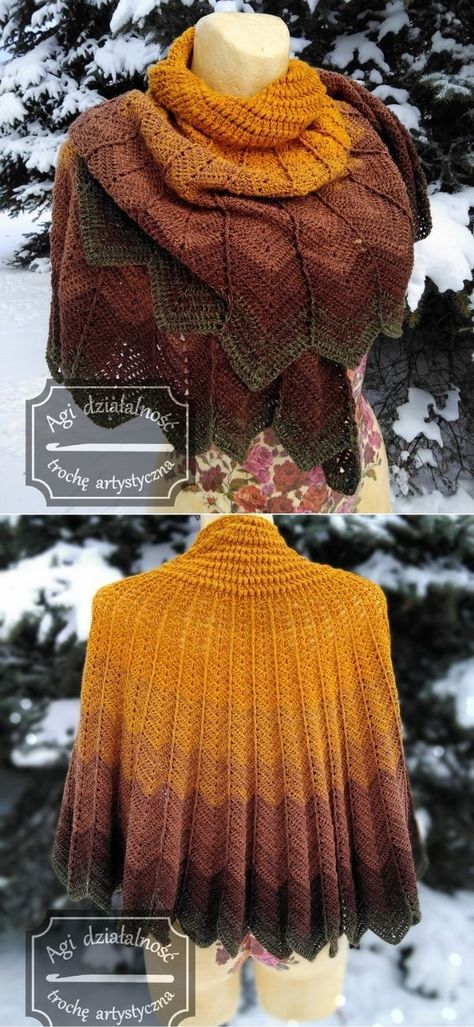 Beautiful Warm Cosy Crochet Shawls.This fantastic shawl made with warm colors is a great addition to any woman wardrobe. The best part is how practical and intricate it is. You can wrap it around your shoulder and wear it all year long. The yarn that was used for this project is 50% cotton and 50% acrylic. #freecrochetpattern #shawl #wrap Take Along Crochet Projects, Bohemian Shawl Crochet Pattern, Shawl Wrap Crochet Pattern, Sweater Shawl Crochet Pattern, Crochet Elf Shawl, Crochet Dragon Shawl Free Pattern, Shoulder Shawl Crochet Pattern, Long Hooded Cape Crochet Pattern Free, It's A Wrap Yarn Patterns