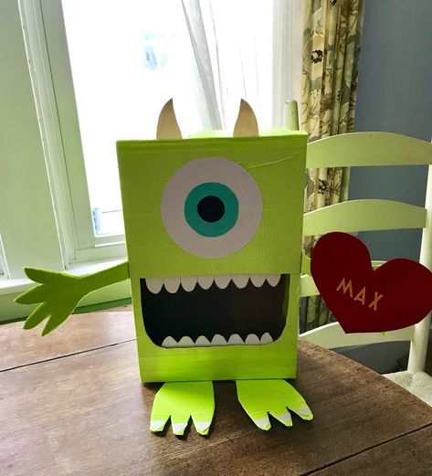 Lorax Valentine Boxes, Monsters Inc Valentine Box Ideas, Monster Boxes Ideas For Halloween, Monster Valentines Boxes For Boys, Monster Valentines Boxes, Box Monster, Kids Valentine Boxes, Valentine Card Box, Monster Decorations