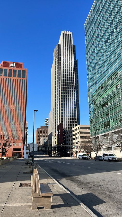 Super clear shot I got of downtown omaha! Downtown omaha, omaha, nebraska, city photography, street photography, walking city Nebraska Aesthetic, Omaha Skyline, Omaha Nebraska Restaurants, Kansas City Photography Locations, Downtown Omaha Nebraska, Old Market Omaha, Downtown Omaha, Downtown Photography, Nebraska City