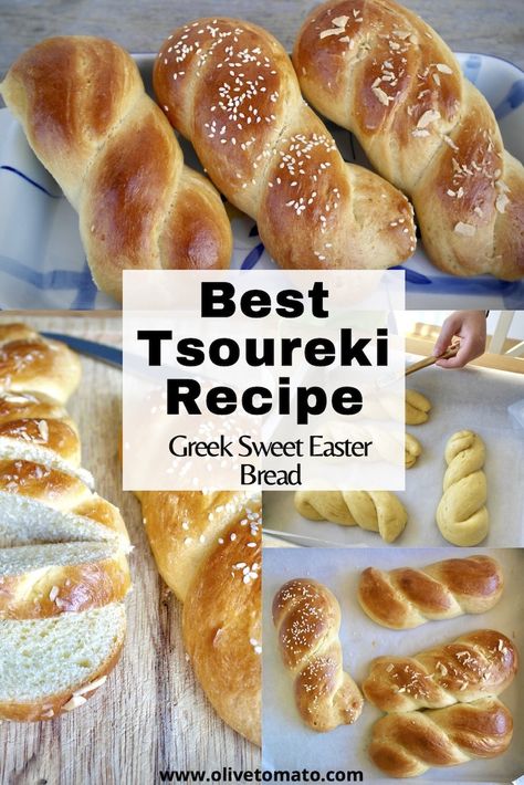 Tsoureki Recipe, Greek Easter Recipes, Greek Easter Bread, Olive Tomato, Greek Bread, Greek Recipes Authentic, Greek Pastries, Macedonian Food, Holiday Bread