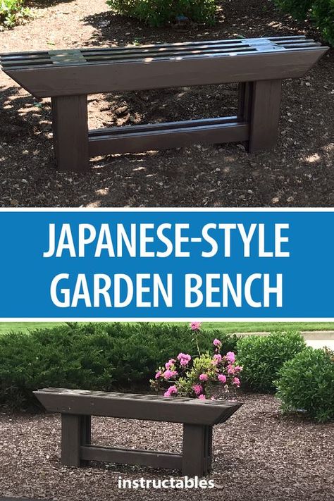 Japanese Bench Garden, Japanese Patio Furniture, Lean To Decor Ideas, Upcycled Garden Bench, Japanese Garden Seating, Zen Garden Bench, Japanese Outdoor Seating, Japanese Garden Furniture, Japanese Bench Design