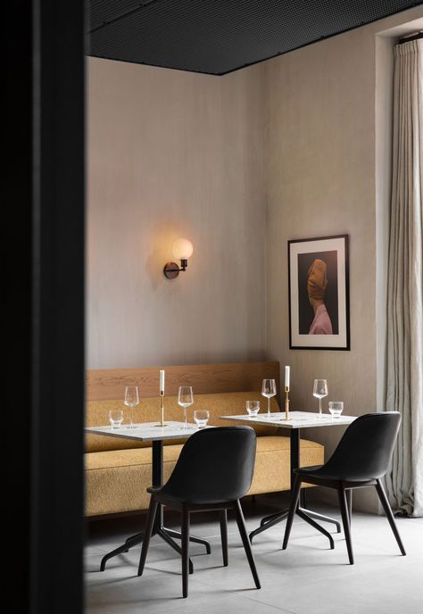 New Menu Connected Spaces Designs for 2020 - Curate & Display - Nordic Interiors and Lifestyle Blog Banquette Restaurant, Traditional Dining Chairs, Column Table, Audo Copenhagen, Dining Banquette, Dining Sofa, Minimalist Sofa, Norm Architects, Table Height